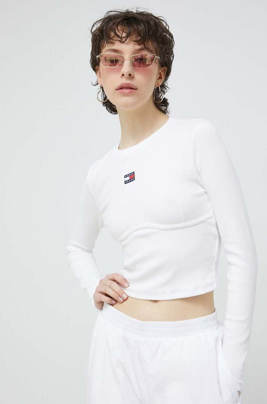 Tommy Jeans longsleeve femei culoarea alb - Pled.ro