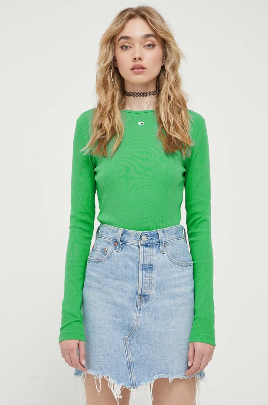 Tommy Jeans longsleeve femei culoarea verde - Pled.ro