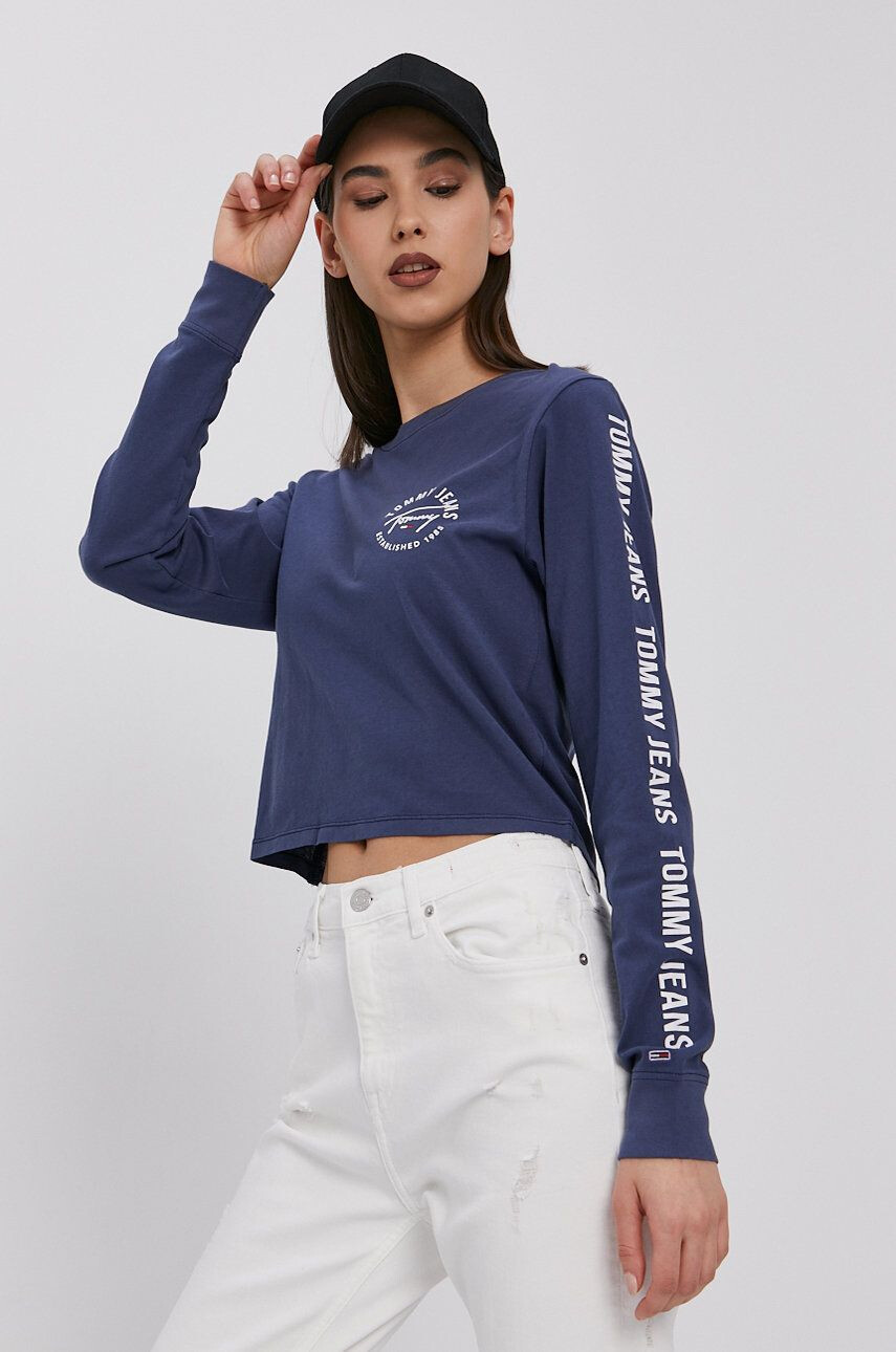 Tommy Jeans Longsleeve femei culoarea albastru marin - Pled.ro