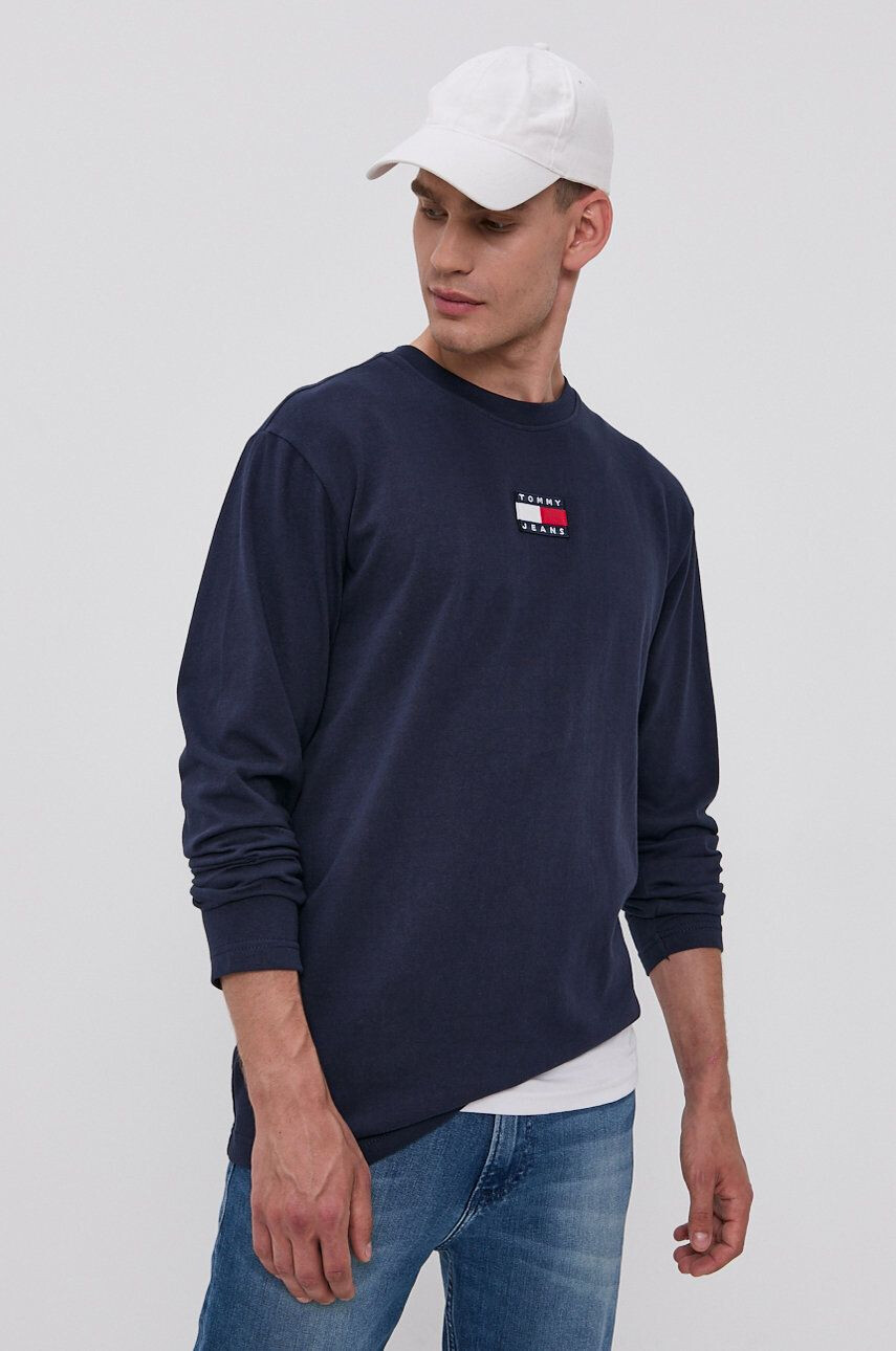 Tommy Jeans Longsleeve bărbați culoarea albastru marin cu imprimeu - Pled.ro