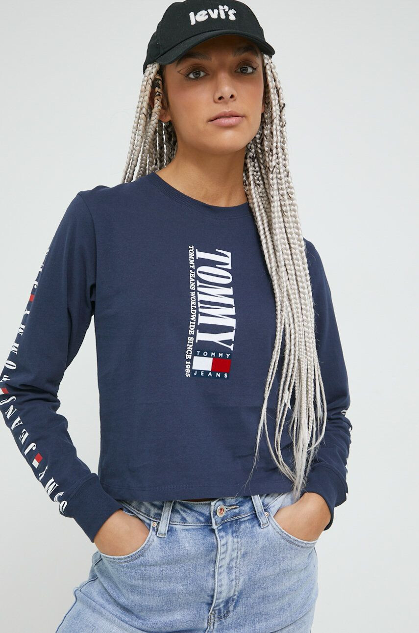 Tommy Jeans longsleeve din bumbac culoarea roz cu guler - Pled.ro