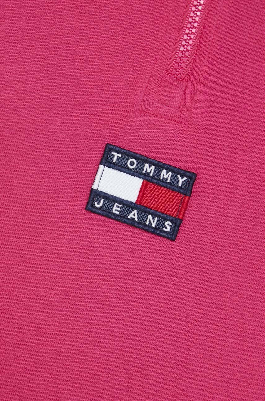 Tommy Jeans longsleeve din bumbac culoarea roz cu guler - Pled.ro