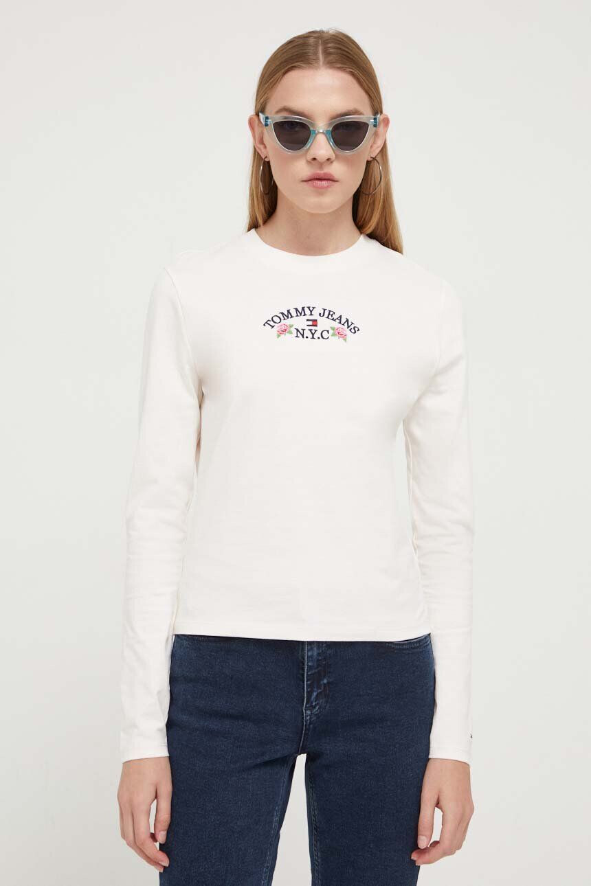 Tommy Jeans longsleeve din bumbac culoarea bej - Pled.ro