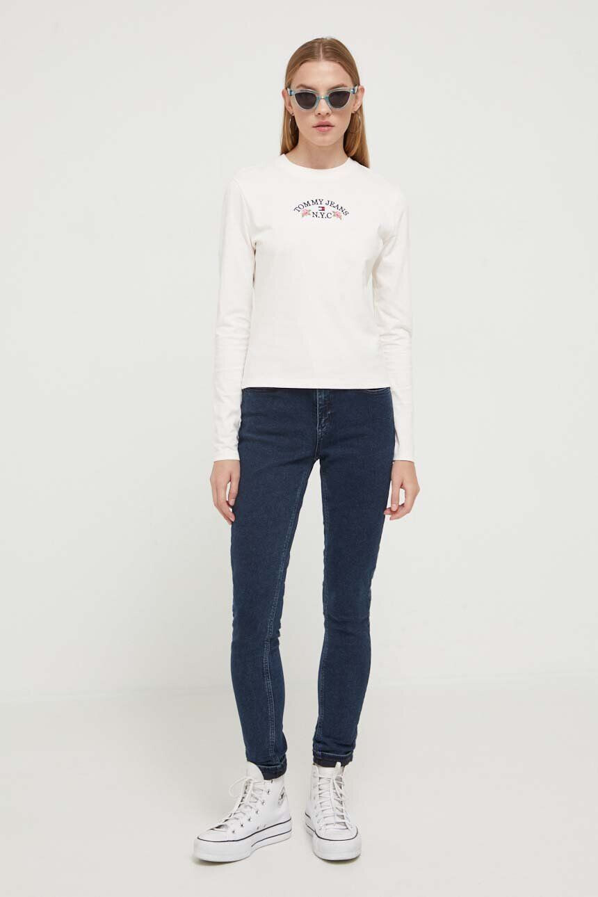 Tommy Jeans longsleeve din bumbac culoarea bej - Pled.ro