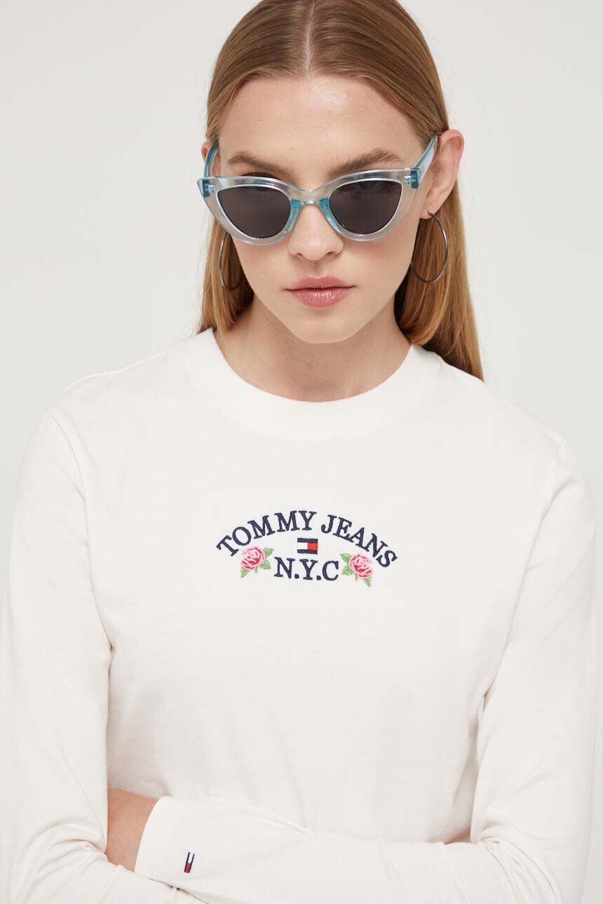 Tommy Jeans longsleeve din bumbac culoarea bej - Pled.ro