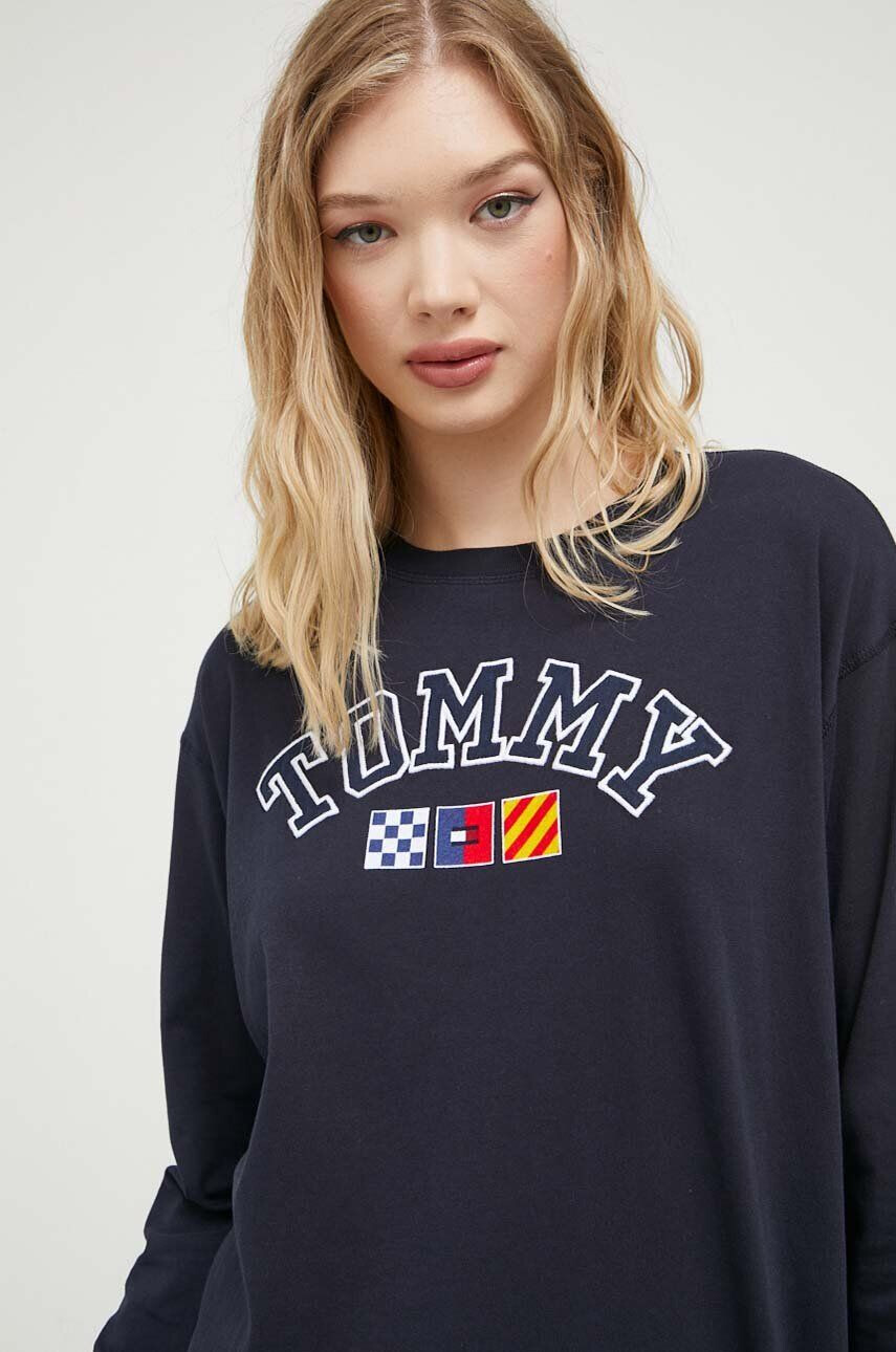 Tommy Jeans longsleeve din bumbac culoarea albastru marin - Pled.ro