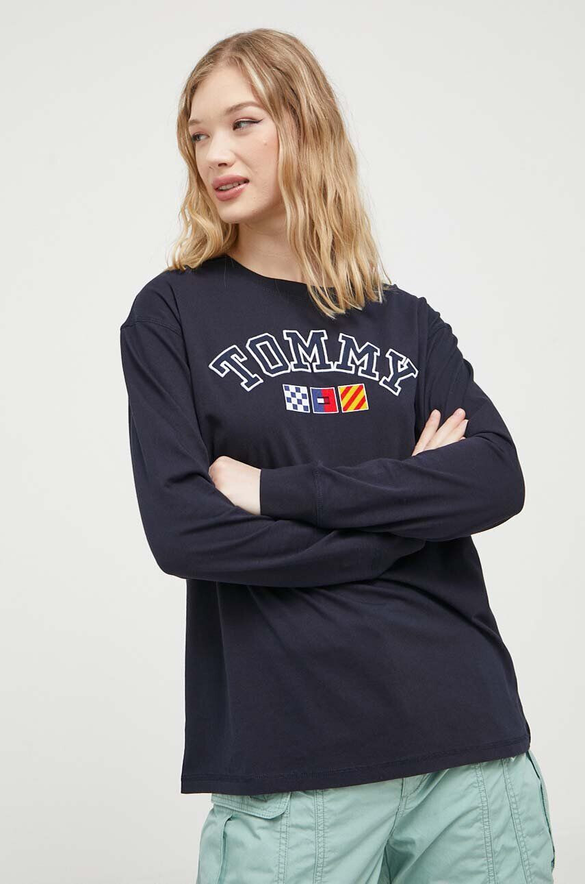 Tommy Jeans longsleeve din bumbac culoarea albastru marin - Pled.ro