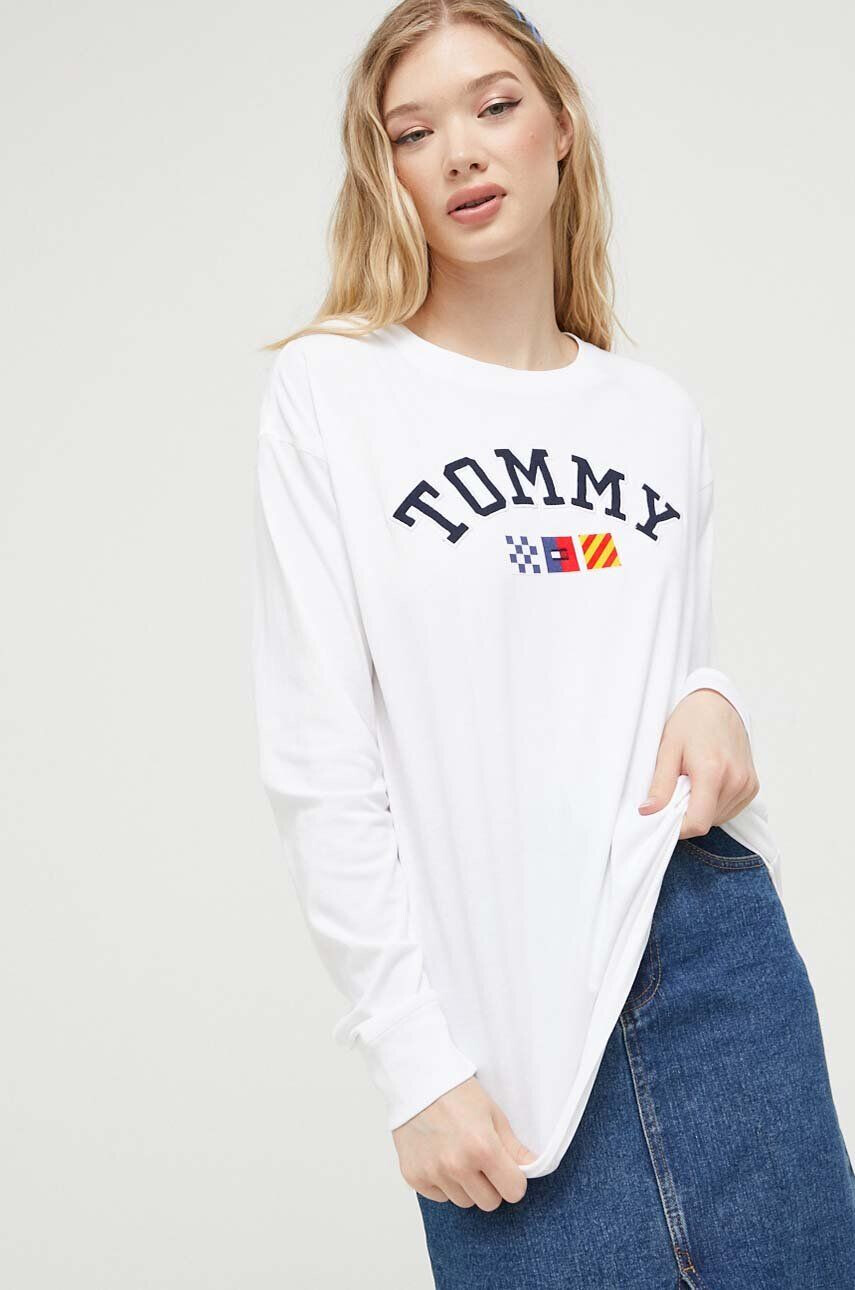 Tommy Jeans longsleeve din bumbac culoarea alb - Pled.ro