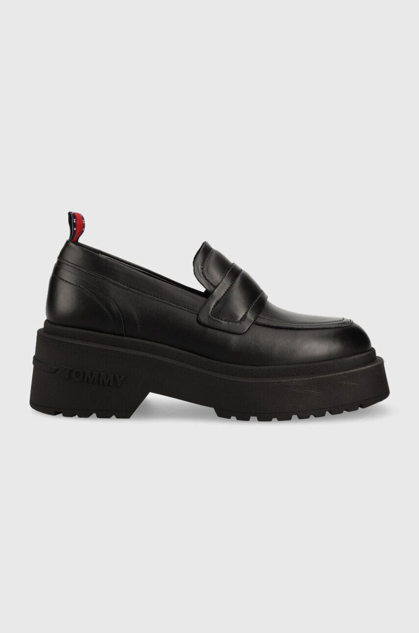 Tommy Jeans mocasini de piele TJW AVA LOAFER femei culoarea negru cu platforma EN0EN02218 - Pled.ro