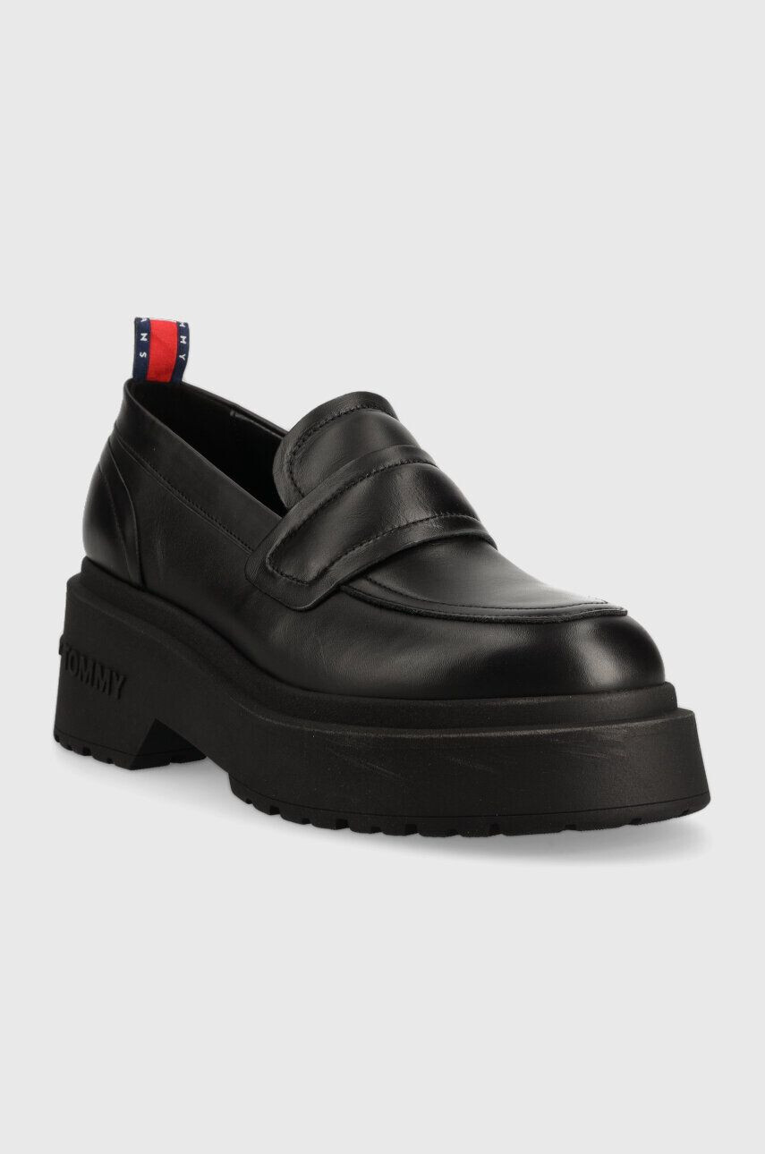 Tommy Jeans mocasini de piele TJW AVA LOAFER femei culoarea negru cu platforma EN0EN02218 - Pled.ro