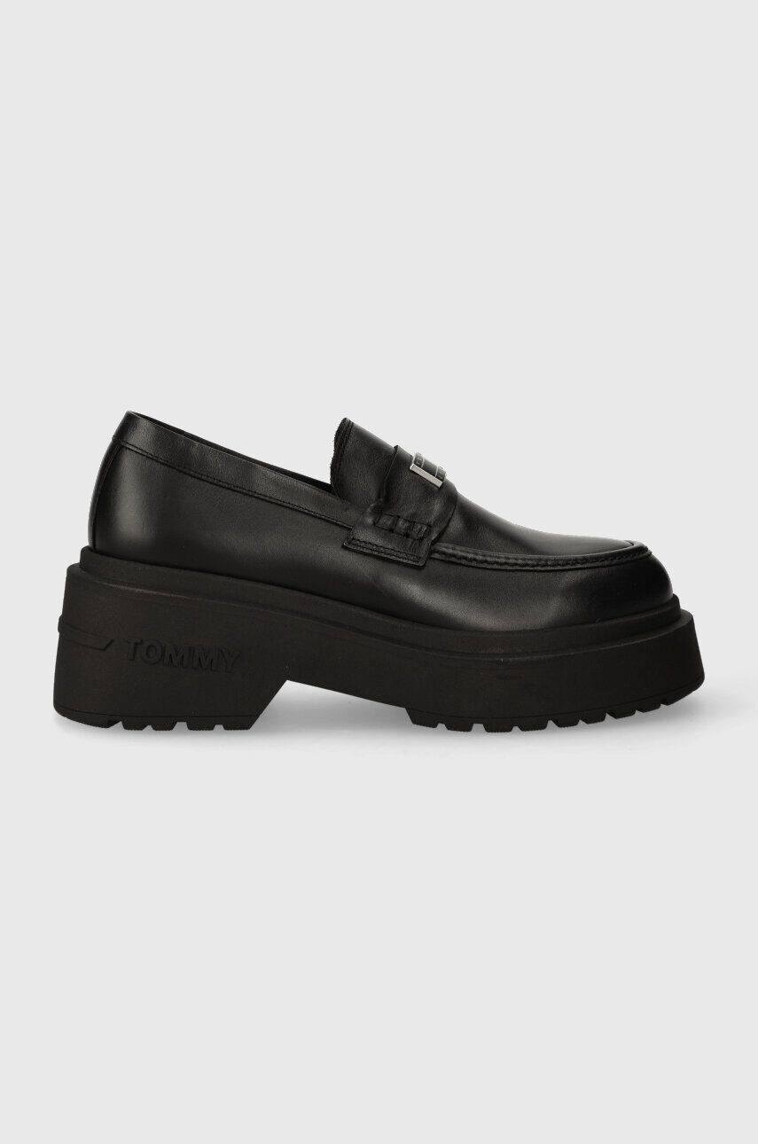 Tommy Jeans mocasini de piele TJW CHUNKY LOAFER femei culoarea negru cu platforma EN0EN02320 - Pled.ro