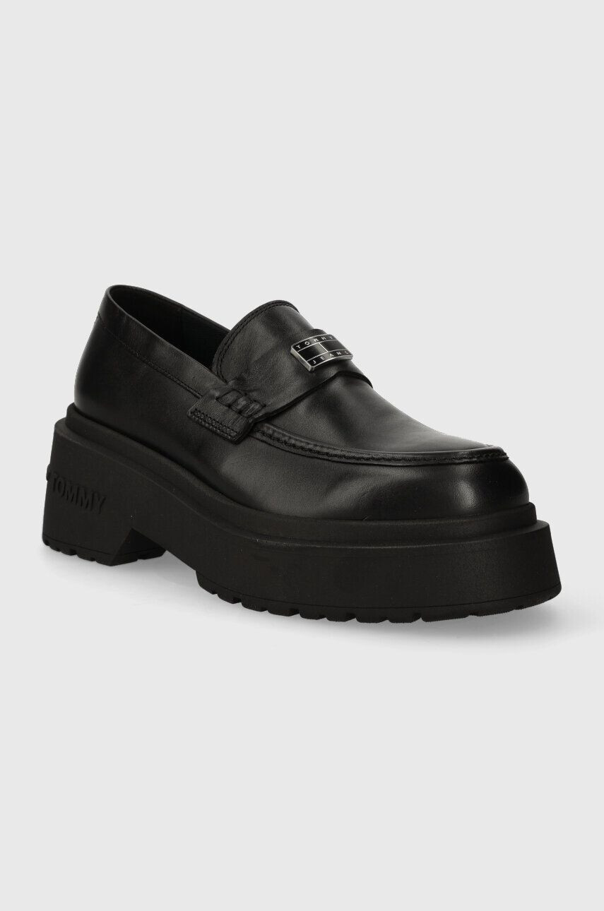 Tommy Jeans mocasini de piele TJW CHUNKY LOAFER femei culoarea negru cu platforma EN0EN02320 - Pled.ro