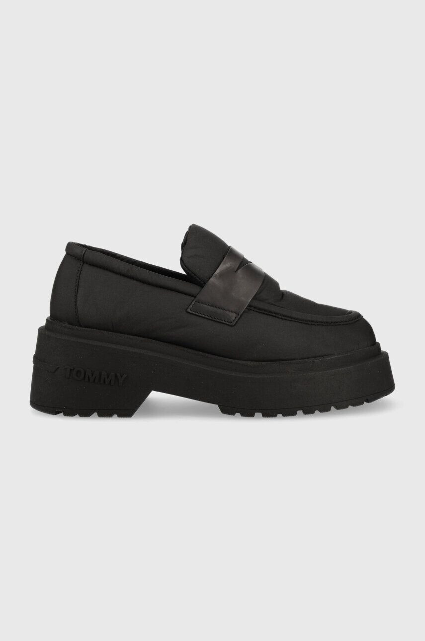 Tommy Jeans mocasini PUFFER LOAFER femei culoarea negru cu platforma EN0EN02080 - Pled.ro