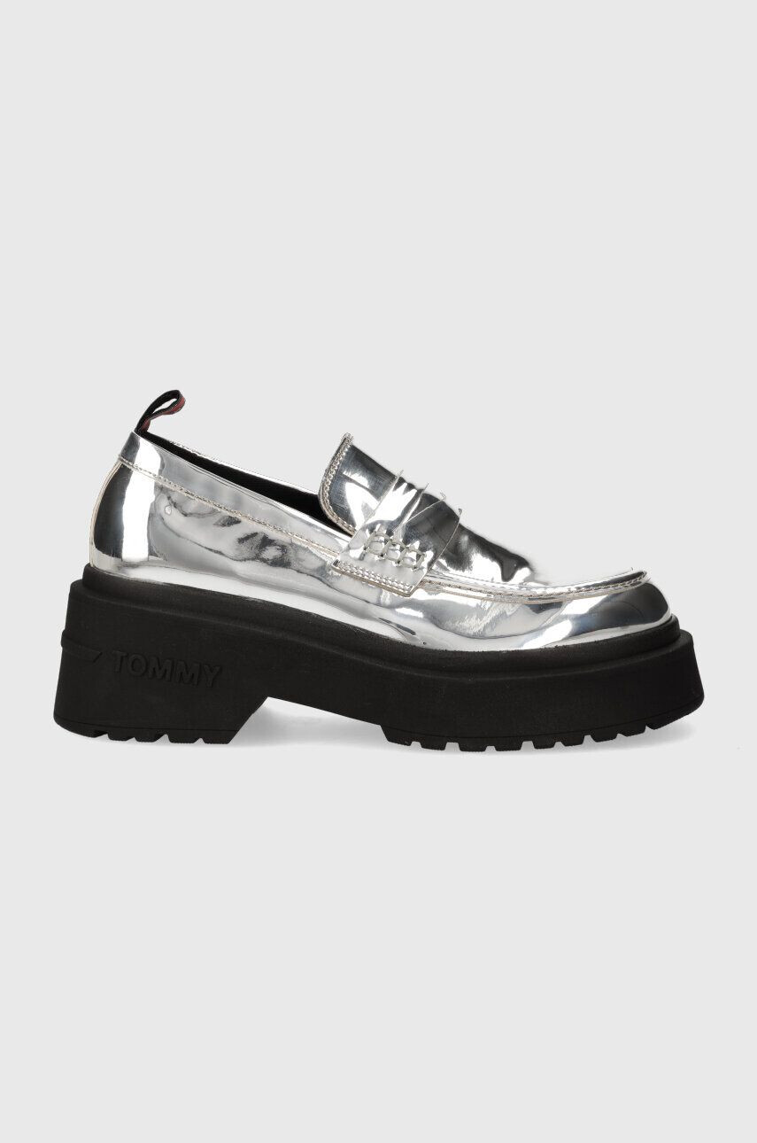 Tommy Jeans mocasini TJW CHUNKY LOAFER METALLIC femei culoarea argintiu cu platforma EN0EN02321 - Pled.ro