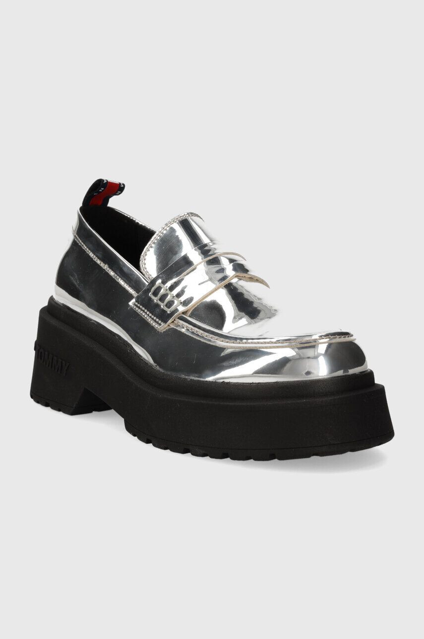 Tommy Jeans mocasini TJW CHUNKY LOAFER METALLIC femei culoarea argintiu cu platforma EN0EN02321 - Pled.ro