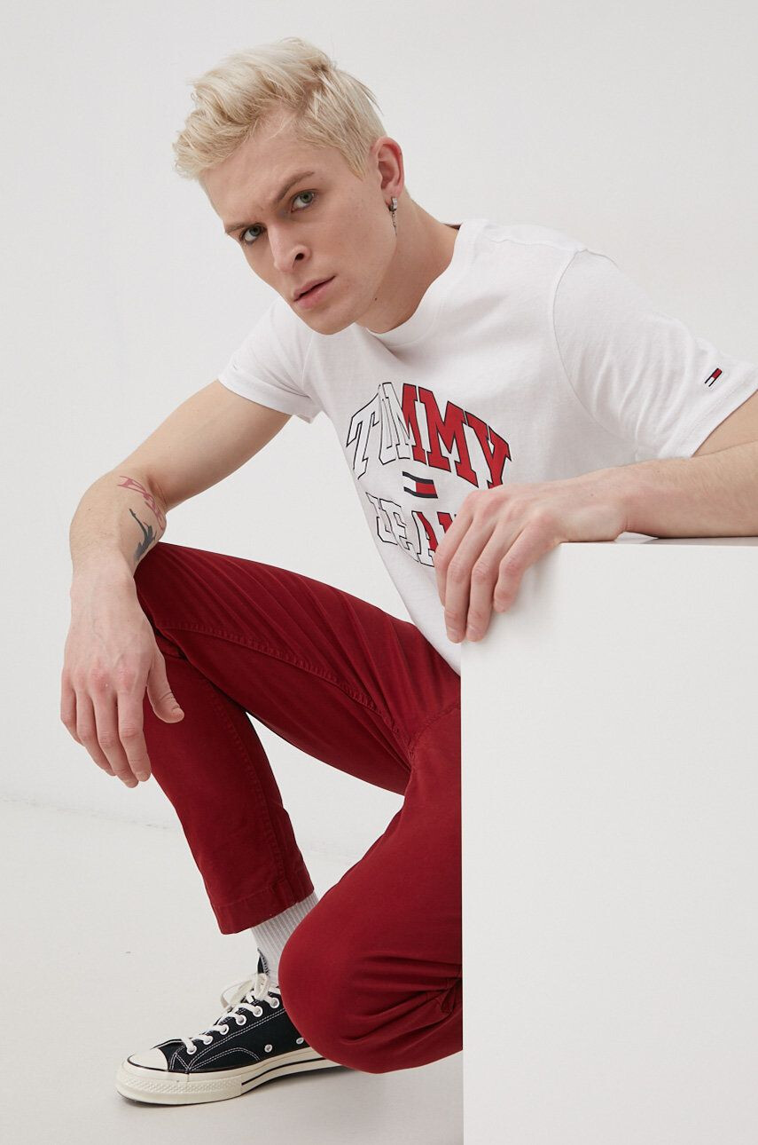 Tommy Jeans pantaloni femei culoarea albastru marin cu imprimeu - Pled.ro