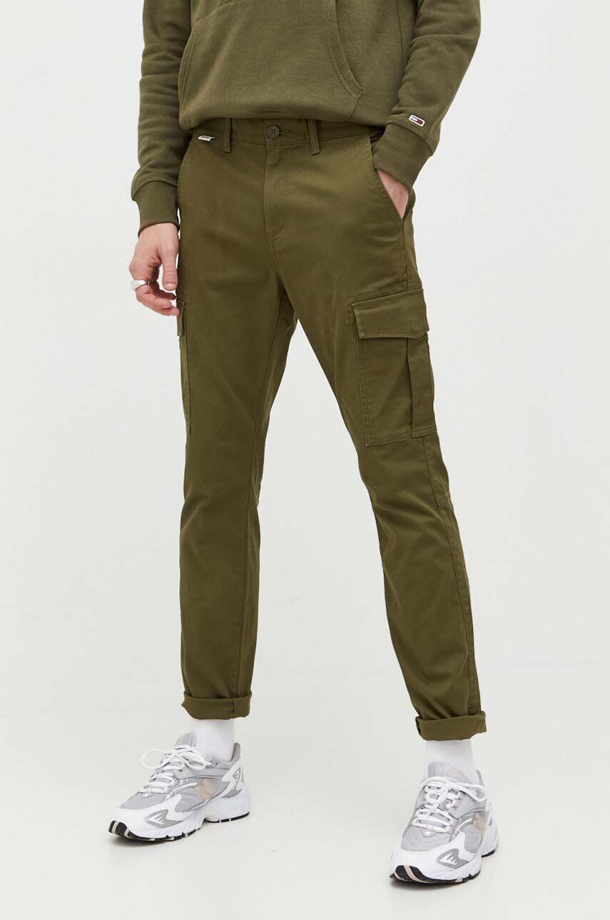 Tommy Jeans pantaloni barbati culoarea verde cu fason cargo - Pled.ro