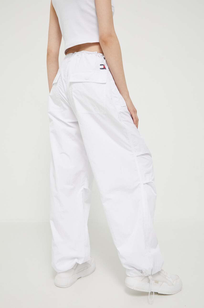 Tommy Jeans pantaloni femei culoarea alb lat medium waist - Pled.ro