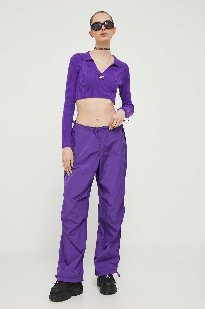 Tommy Jeans pantaloni femei culoarea violet lat medium waist - Pled.ro