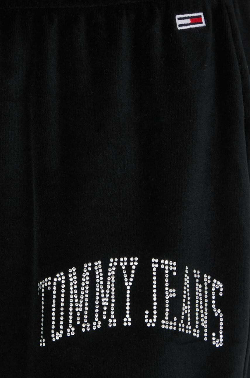 Tommy Jeans pantaloni de trening femei culoarea negru cu imprimeu - Pled.ro