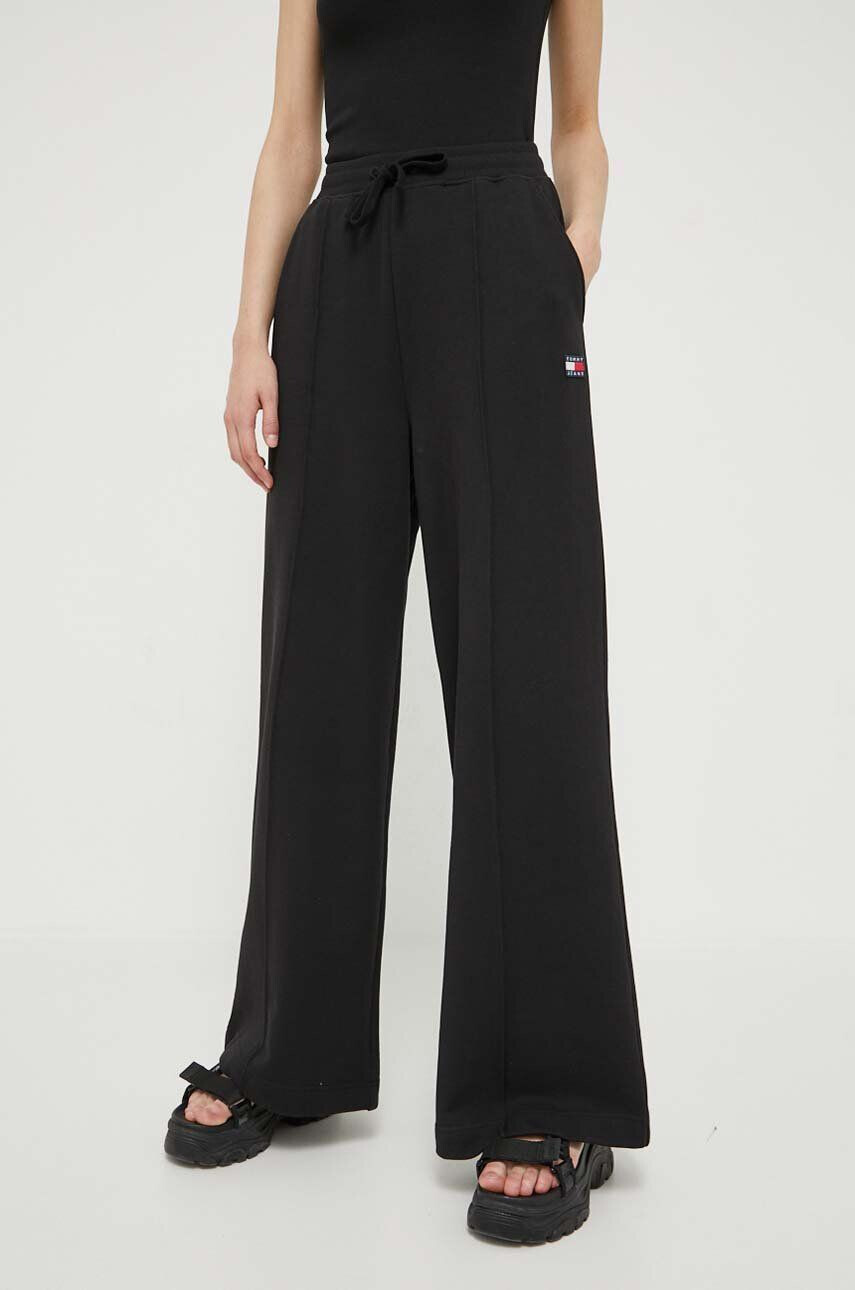 Tommy Jeans pantaloni de trening din bumbac culoarea negru neted - Pled.ro