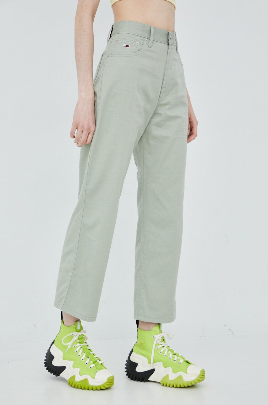 Tommy Jeans pantaloni din amestec de in Betsy femei culoarea verde lat high waist - Pled.ro