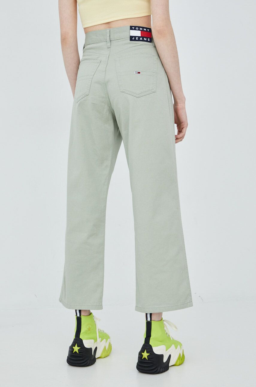 Tommy Jeans pantaloni din amestec de in Betsy femei culoarea verde lat high waist - Pled.ro