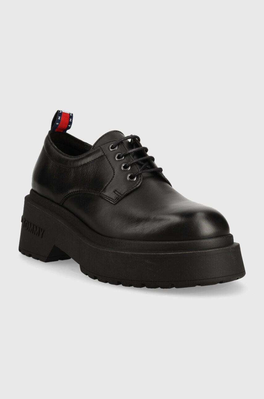 Tommy Jeans pantofi de piele TJW AVA LACE UP femei culoarea negru cu platforma EN0EN02219 - Pled.ro