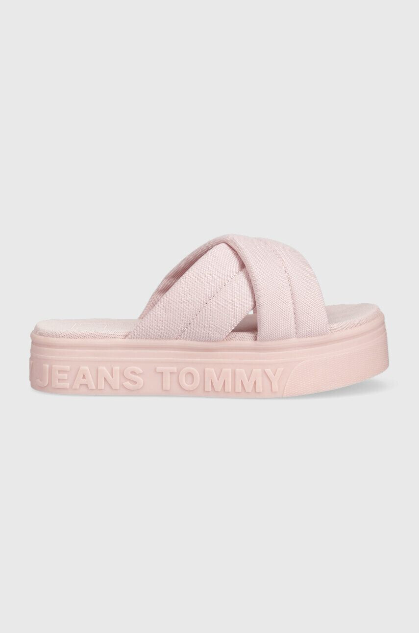 Tommy Jeans papuci femei culoarea roz cu platforma EN0EN02116 - Pled.ro