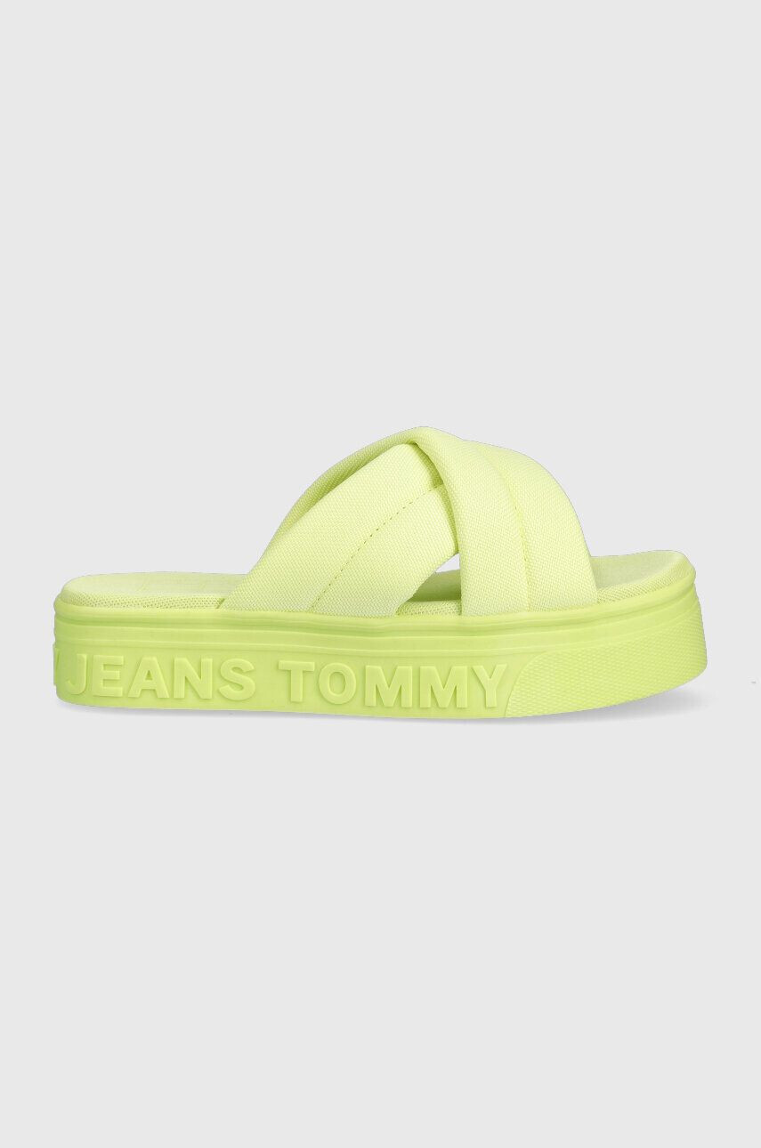 Tommy Jeans papuci femei culoarea galben cu platforma EN0EN02116 - Pled.ro