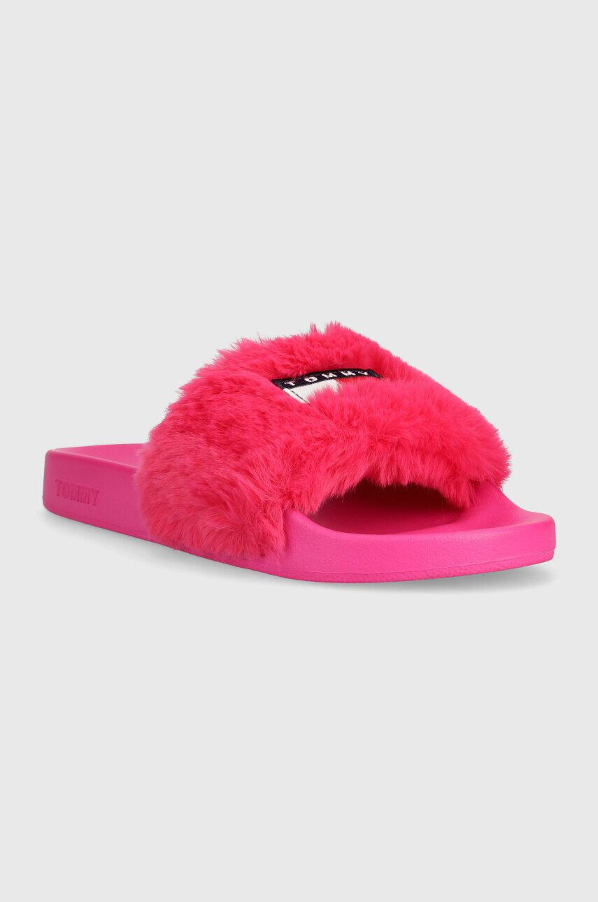 Tommy Jeans papuci TJW FUR POOL SLIDE femei culoarea roz EN0EN02410 - Pled.ro