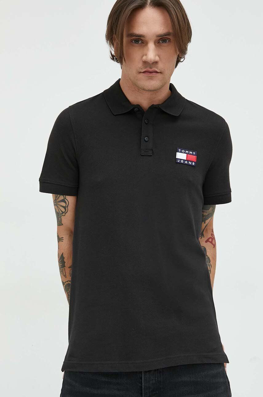 Tommy Jeans polo de bumbac culoarea negru cu imprimeu - Pled.ro