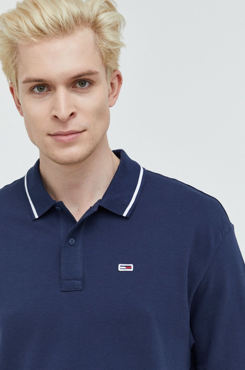 Tommy Jeans polo de bumbac culoarea albastru marin cu imprimeu - Pled.ro