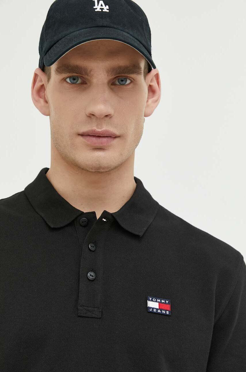 Tommy Jeans polo de bumbac culoarea negru cu imprimeu - Pled.ro