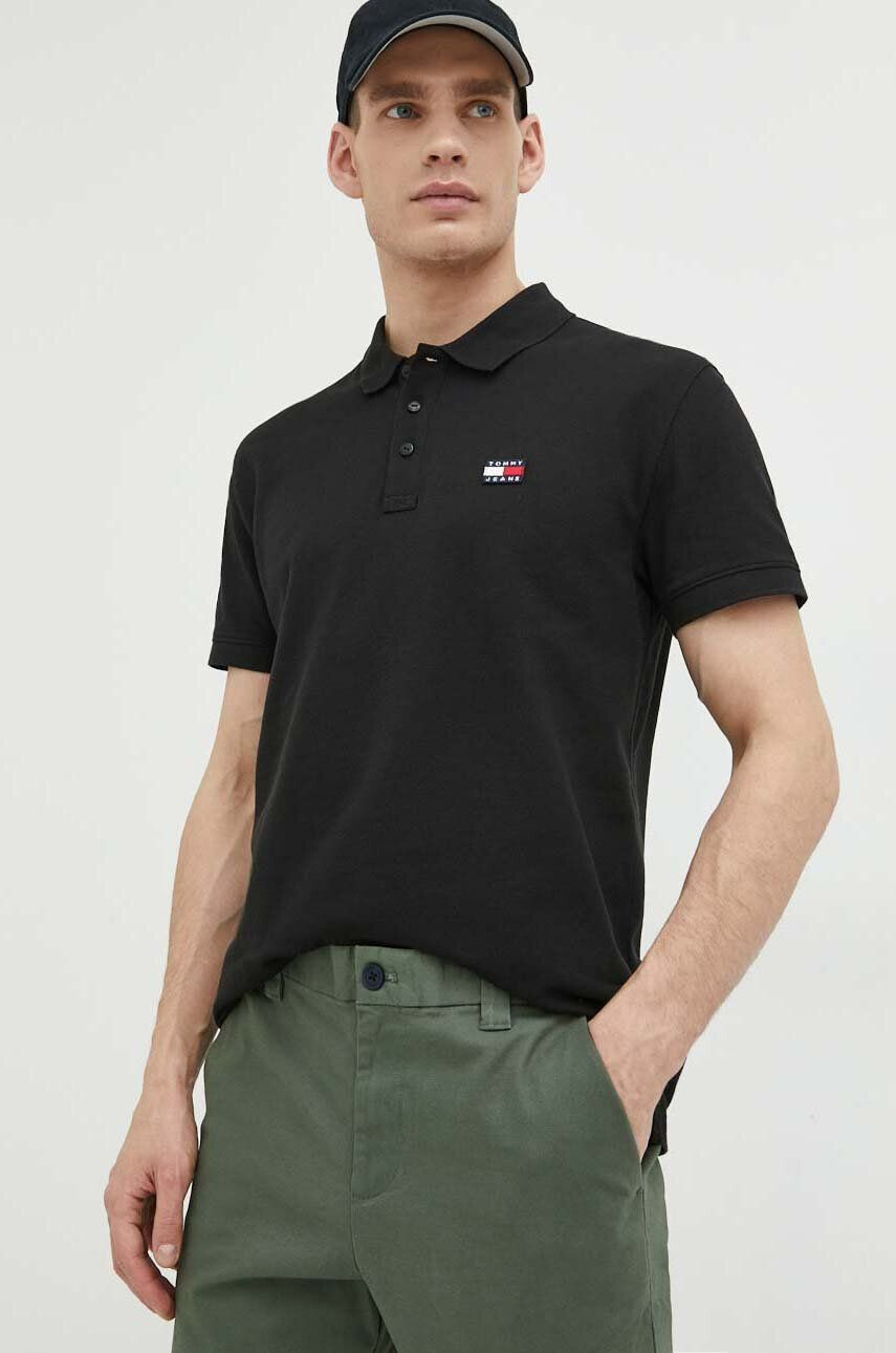 Tommy Jeans polo de bumbac culoarea negru cu imprimeu - Pled.ro