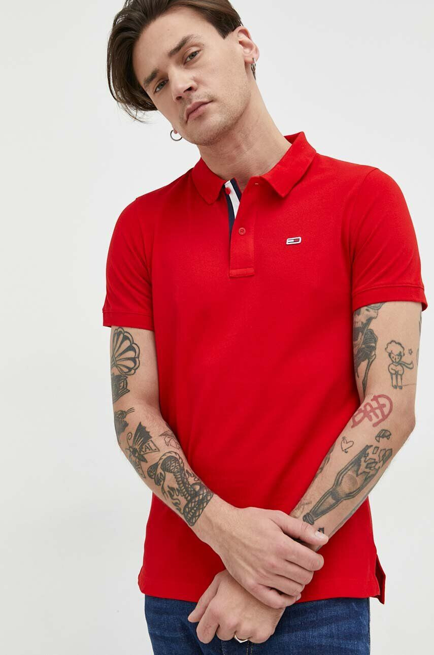 Tommy Jeans polo de bumbac culoarea rosu neted - Pled.ro