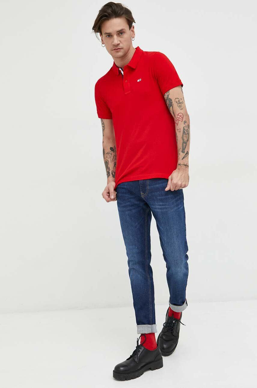 Tommy Jeans polo de bumbac culoarea rosu neted - Pled.ro