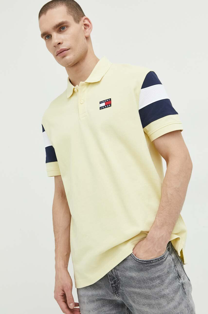 Tommy Jeans polo de bumbac culoarea albastru marin neted - Pled.ro