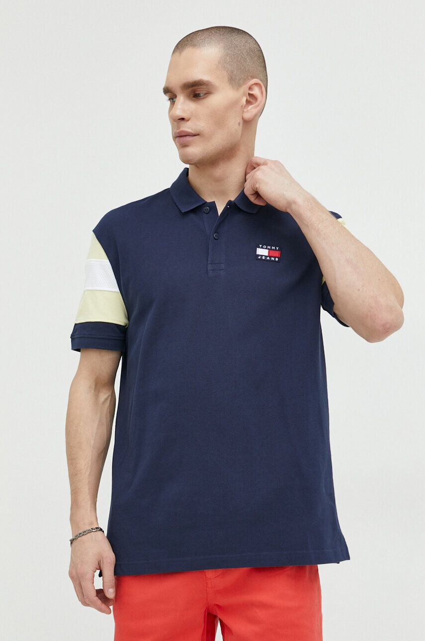 Tommy Jeans polo de bumbac culoarea albastru marin cu imprimeu - Pled.ro