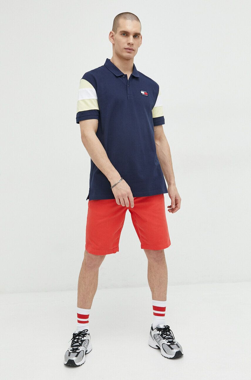 Tommy Jeans polo de bumbac culoarea albastru marin cu imprimeu - Pled.ro