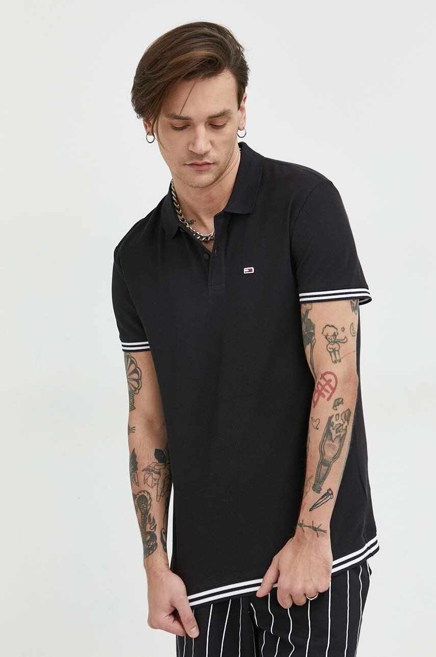 Tommy Jeans polo de bumbac culoarea negru cu imprimeu - Pled.ro