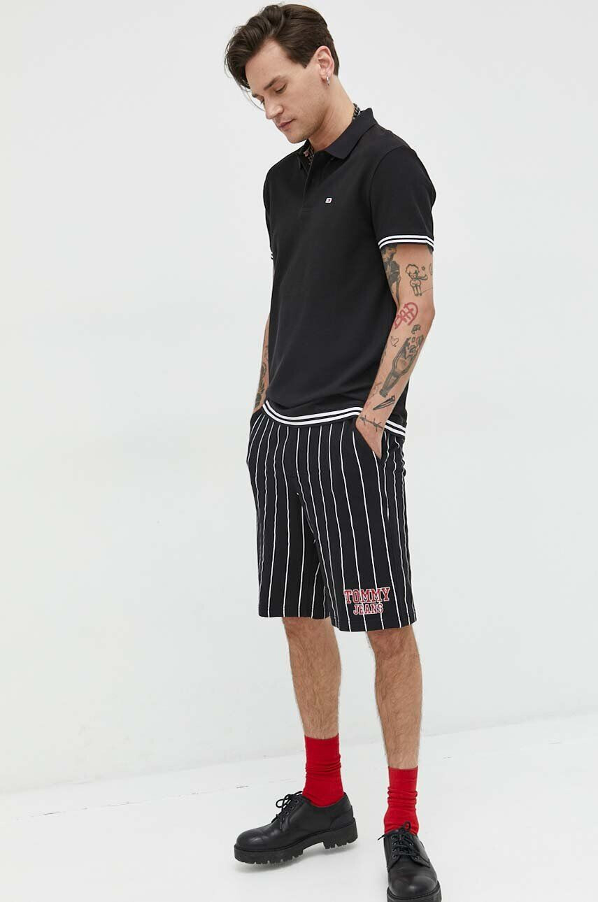 Tommy Jeans polo de bumbac culoarea negru cu imprimeu - Pled.ro