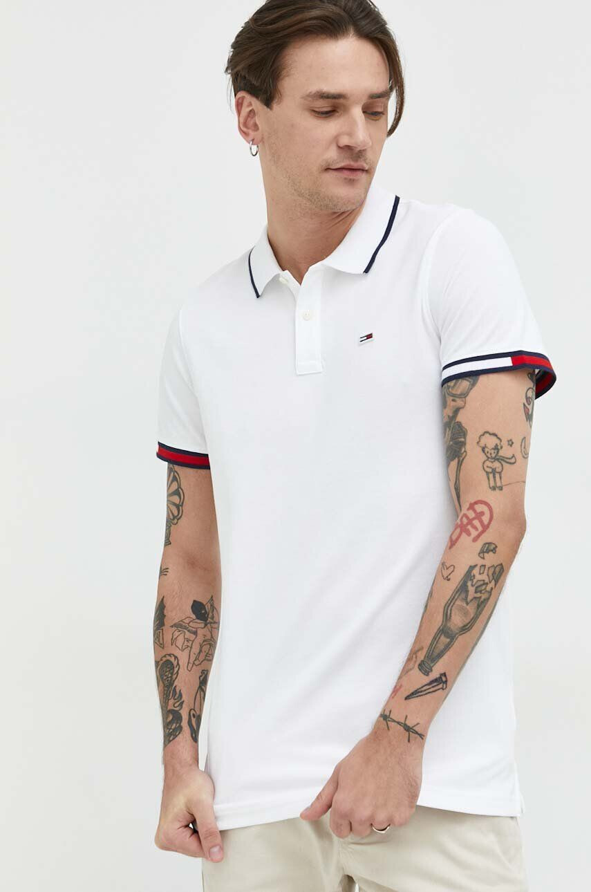 Tommy Jeans polo de bumbac culoarea alb neted - Pled.ro