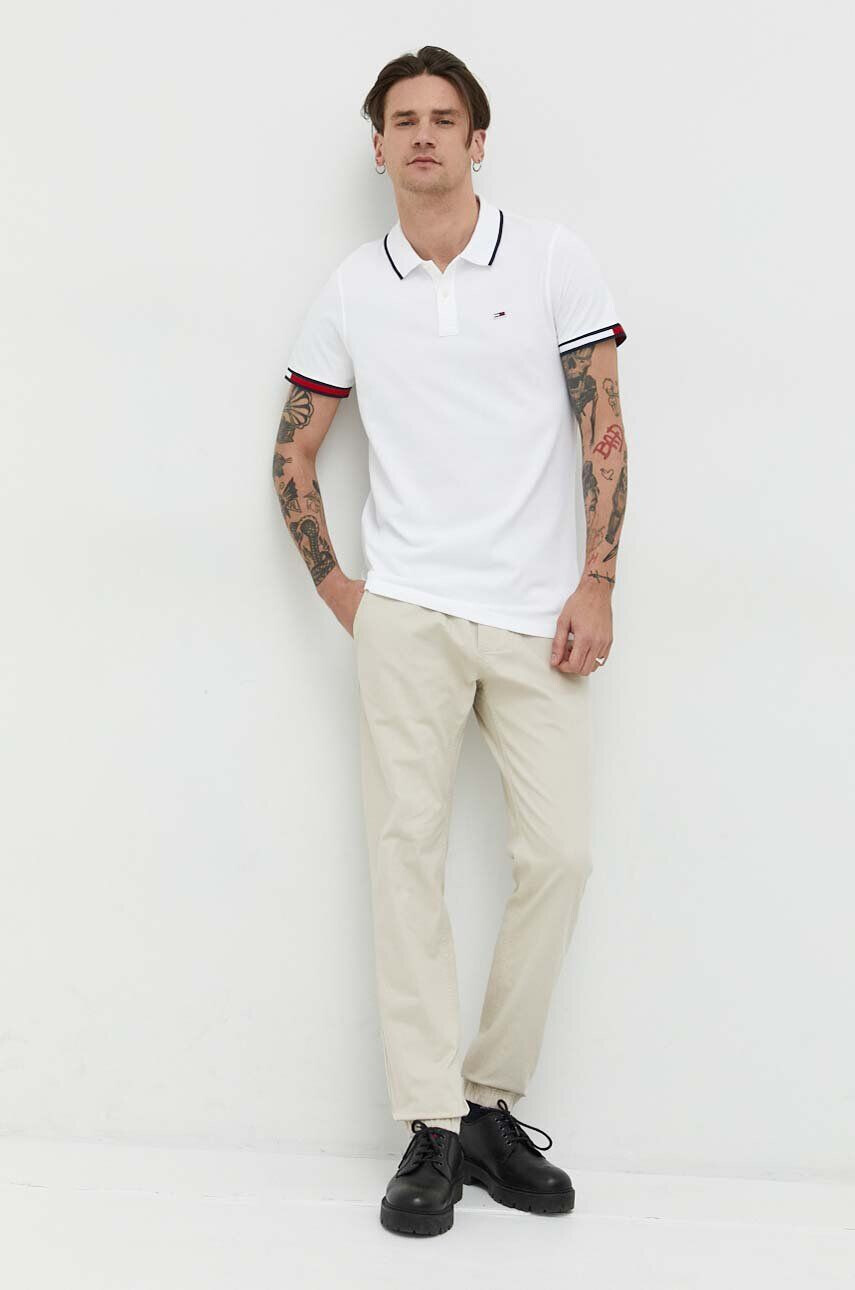 Tommy Jeans polo de bumbac culoarea alb neted - Pled.ro