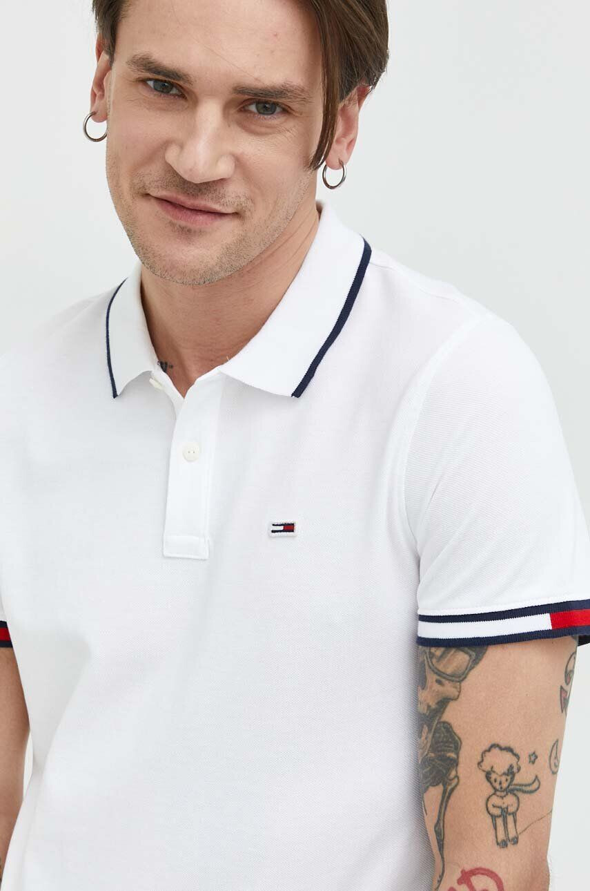 Tommy Jeans polo de bumbac culoarea alb neted - Pled.ro