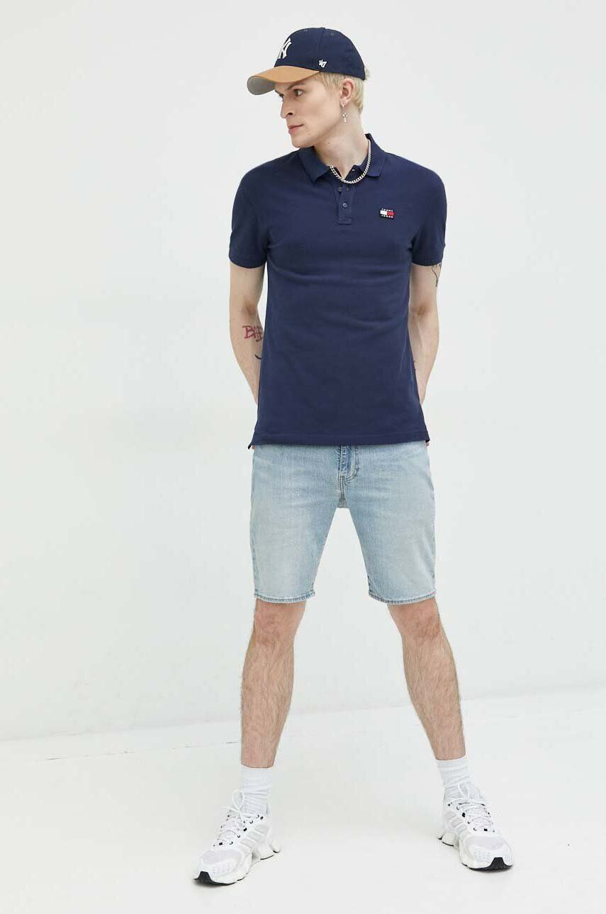 Tommy Jeans polo de bumbac culoarea albastru marin cu imprimeu - Pled.ro