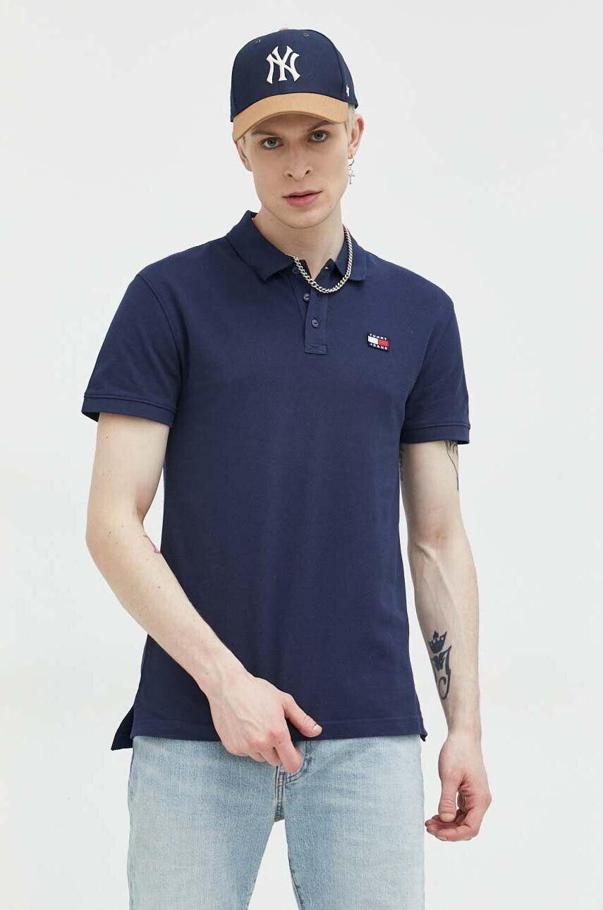 Tommy Jeans polo de bumbac culoarea albastru marin cu imprimeu - Pled.ro