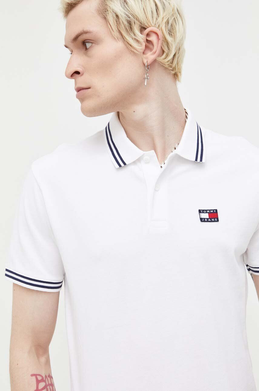 Tommy Jeans polo de bumbac culoarea alb modelator - Pled.ro