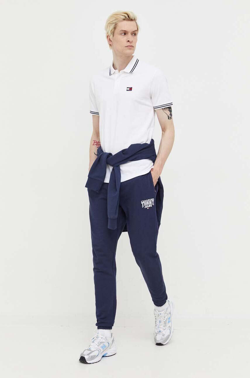 Tommy Jeans polo de bumbac culoarea alb modelator - Pled.ro