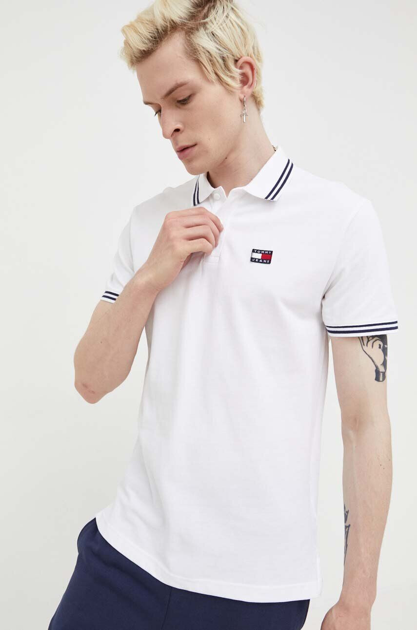 Tommy Jeans polo de bumbac culoarea alb modelator - Pled.ro